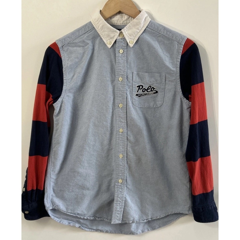 Boys Ralph Lauren Oxford L/S Shirt Button Down Sz Large 14-16 Polo Script Patch